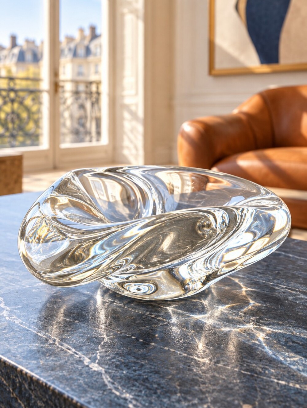 Saint-Louis Caravelle Clear Crystal Freeform Bowl Signed France 8"